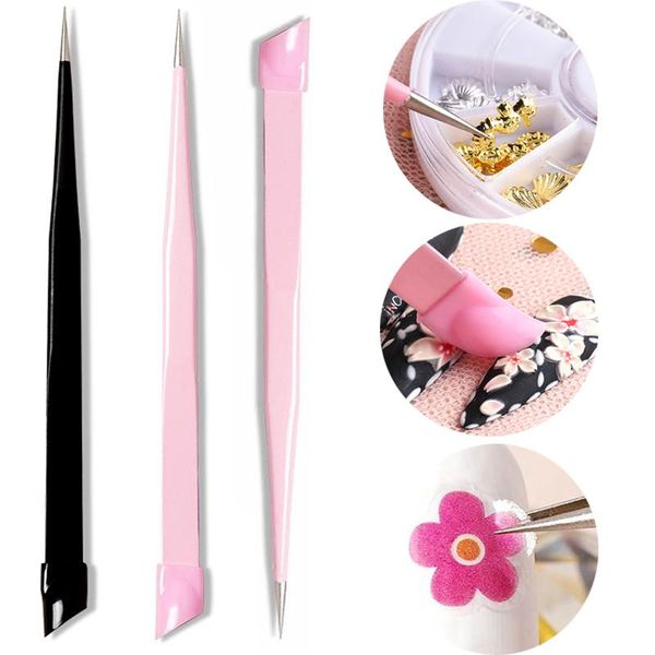 

eyebrow tools & stencils nail tweezers silicone pressing head manicure art accessories double sticker picker metal nails