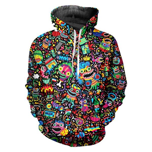 

men's hoodies & sweatshirts graffiti monster 3d print sweatshirt men women casual streetwear hoodie harajuku kids boy coats clot, Black