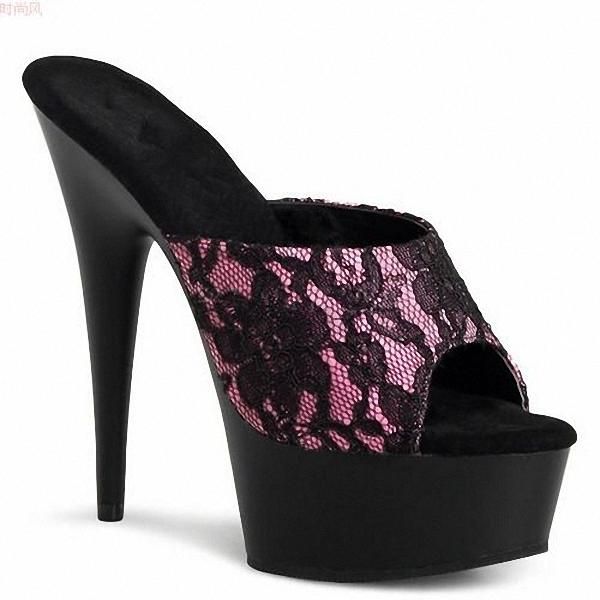 

slippers fashionable mesh fabric, 15 cm, summer high heels paint platform, sandals, Black