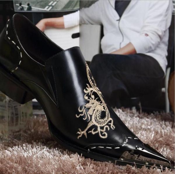 

dress shoes mens carved personality pointed business leather nightclub low-top, Black