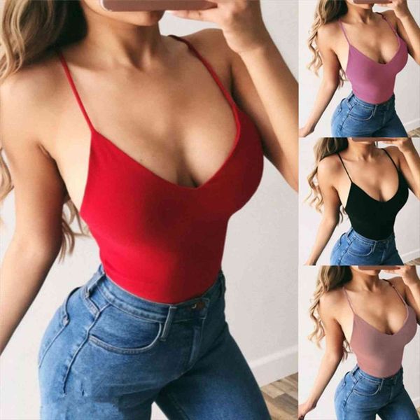 

fashion summer casual womens tank sleeveless v neck vest shirt low cut, White