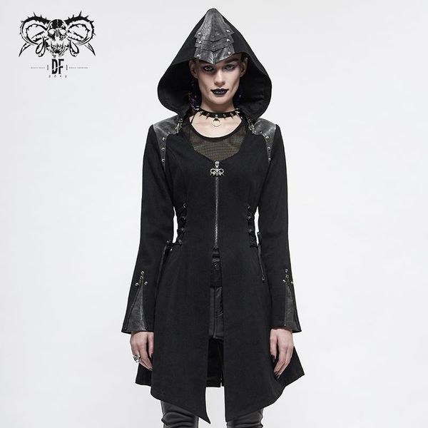 

women's jackets devil fashion gothic stitching ladies jacket punk black hooded slim, Black;brown