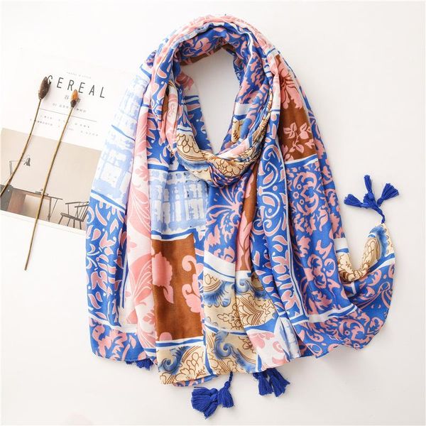 

scarves fashion women scarf print cotton winter warm 2021 brand hijabs pashmina foulard bandana poncho hijab viscose tassel, Blue;gray