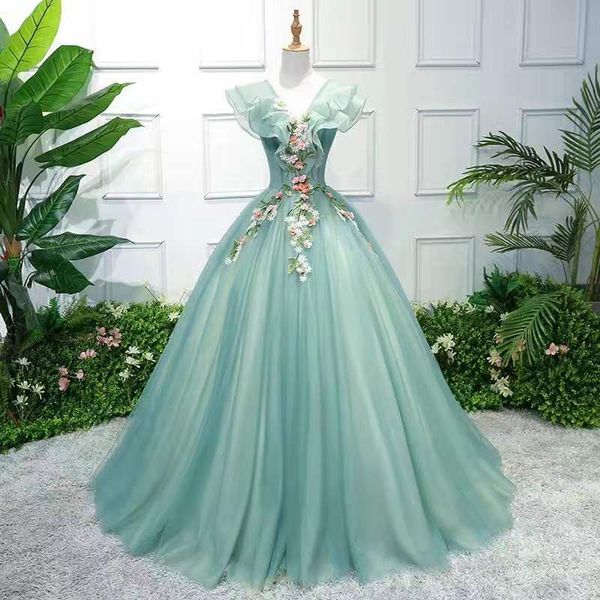 

green quinceanera dress elegant v-neck party prom ball gown sleeveless sweet floral print princess dresses plus size vestidos, Blue;red