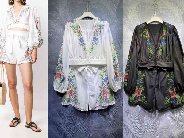 

two piece dress zim v-neck embroidered short + shorts set u91o, White