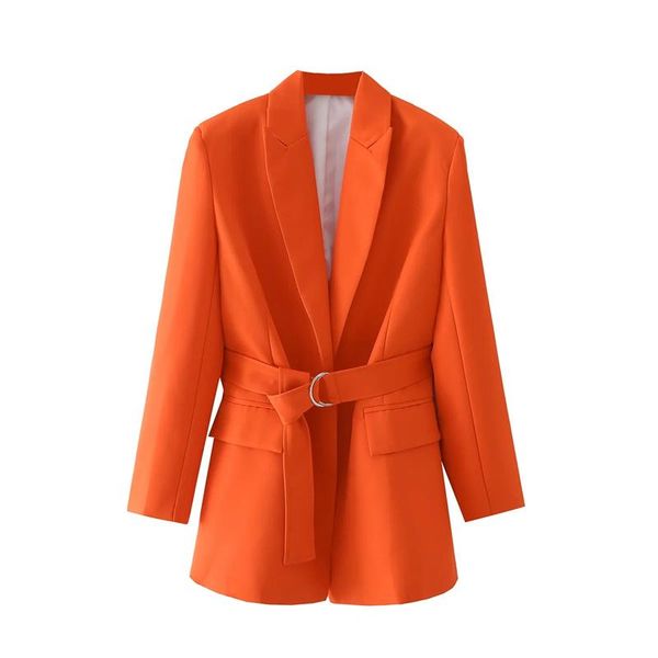 

women's suits & blazers woman elegant orange loose sahes blazer 2021 autumn fashion female shoulder padded chic solid lacing outerwear, White;black