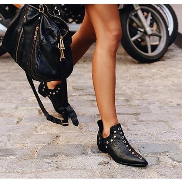

women ankle boots fashion retro rivet woman autumn winter motorcycle leather footwear, Black