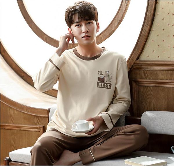

men's long-sleeved trousers cotton spring-autumn youth homewear loungewear suit plus size korean casual sports pajamas women's sle, Black;red
