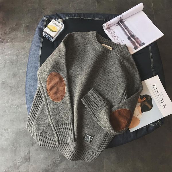 

men's sweaters autumn and winter male thicken sweater japanese retro loose round neck pullover men, White;black