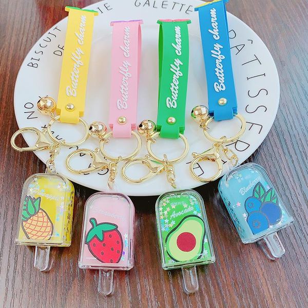

keychains fashion cream creative popsicle key chain quicksand liquid keychain floating keyring backpack pendant women gift, Silver