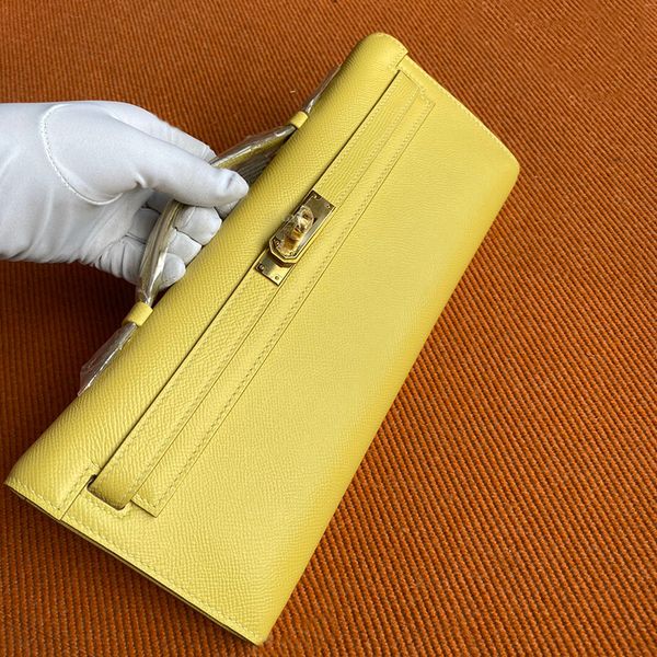 

2021 hand bag simple leather female long head layer cowhide lychee pattern fashion niche design custom ladies