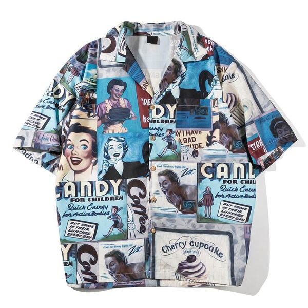 

men's casual shirts full printed hawaiian men summer holiday beach shirt man blouse clothing, White;black