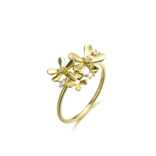 Cluster-Ringe, Zirkonia, drei Blumen, Ring, 14 Karat Gold, Brautschmuck, Hochzeit, Verlobung, Schwanz-Sets für Frauen, Babys, Mädchen