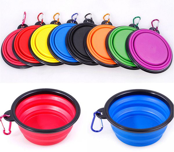 

dia13cm collapsible foldable silicone dog bowl feeders candy color outdoor travel portable puppy doogie food container feeder dish