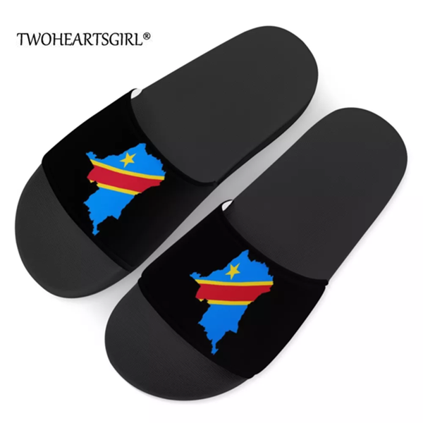 

women summer sandals republic of congo flag print rubber slippers casual fashion indoor comfortable home non-slip footwear, Black