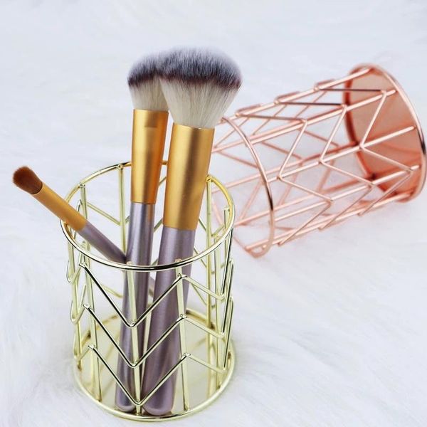 

1pc 8.6*11cm wrought iron round pen storage lipstick brush holder organizer cosmetic makeup office travel box boxes & bins