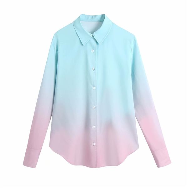 Elegantes mulheres graduais mudanças camisas moda senhoras vire para baixo colarinho streetwear feminino chique tie-tintura blusas 210430