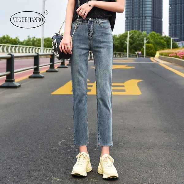 

fall kpop strtech loose high waist straight ninth jeans woman women jean femme ladies pantalones vaqueros mujer women's, Blue