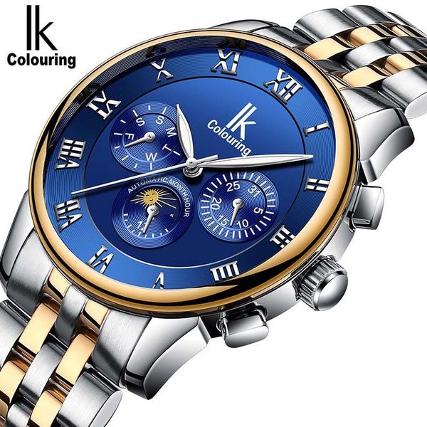 

i colouring men watches luxury auotmatic mechanical steel lighting business clothing fashion clock relogio, Slivery;brown