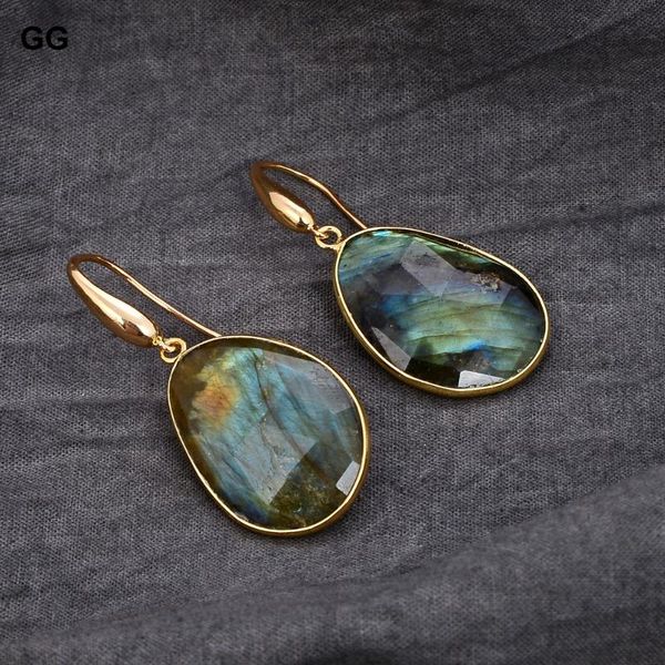

dangle & chandelier guaiguai jewelry natural faceted labradorites spectrolite druzy 18k gold color plated hook earrings for women, Silver
