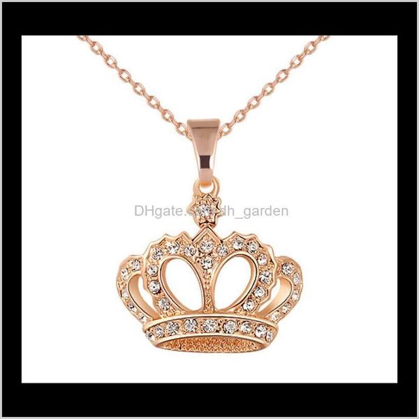 

& pendants drop delivery 2021 fashion gold plated crystal pendant necklace rhinestone crown wedding jewelry bride women girls chain necklace, Silver