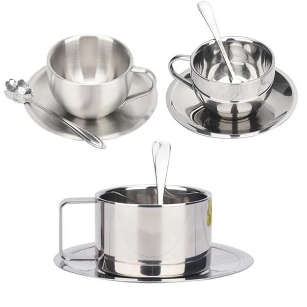 

cups & saucers stainless steel coffee cup saucer and spoon set double wall