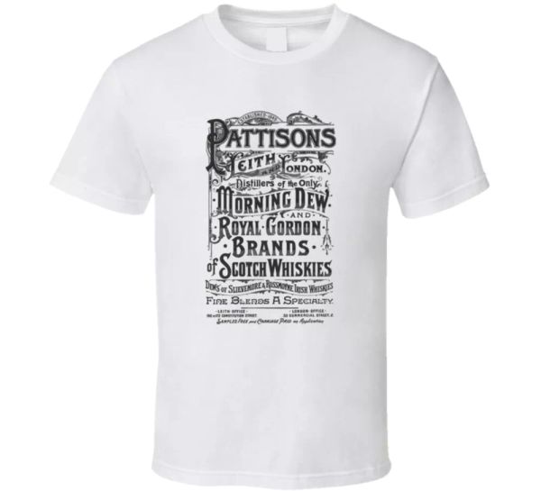 

old vintage ad pattisons scotch whiskey liquor fan t shirt, White;black