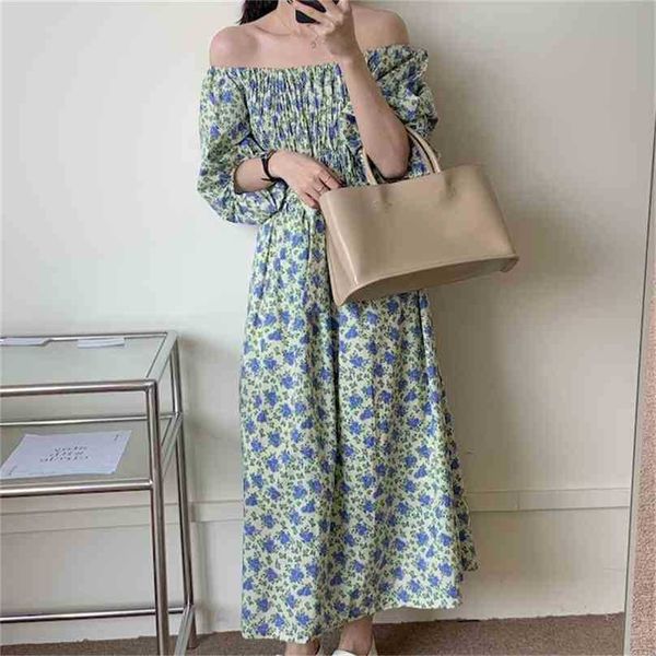 

vintage florals princess printed femme slash neck retro chic loose casual all match long dresses vestidos 210525, Black;gray