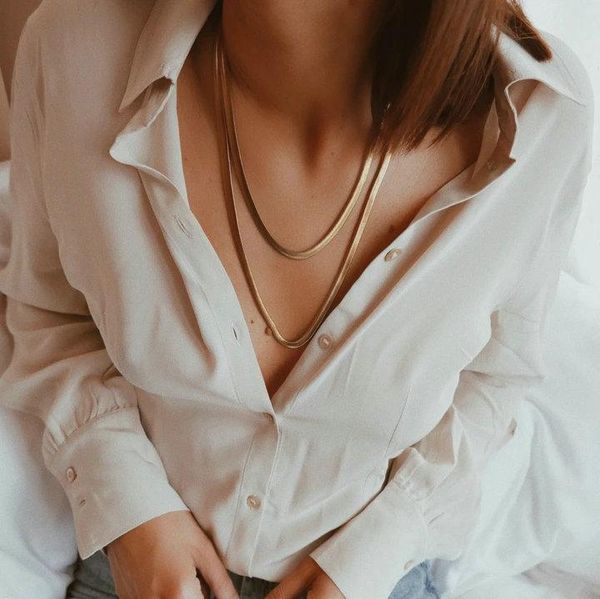 

pendant necklaces gorgeous double layerd gold snake chain necklace for women stacking plating stainless steel chunky neckalce, Silver
