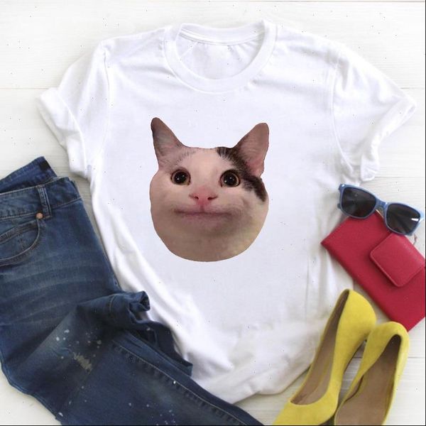 

womens t shirt women cat face pet animal print fashion clothing ladies summer tee female clothes graphic, White