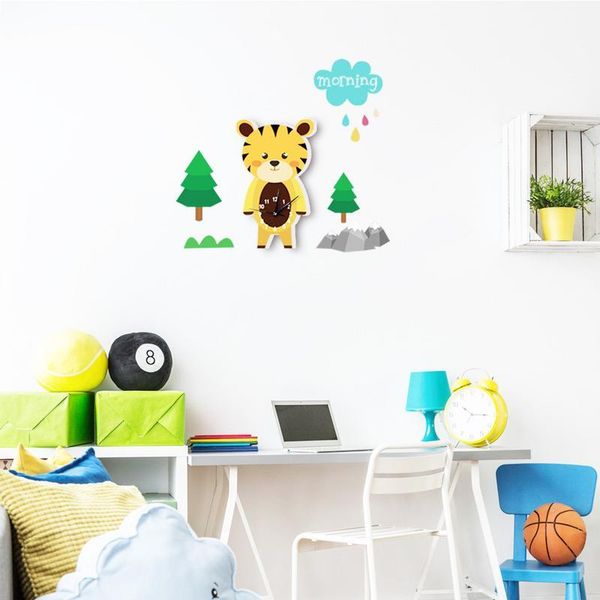 Wanduhren Cartoon Tiger Form 3D Kinderuhr PVC DIY Silent Kind Schlafzimmer Wohnzimmer Decors Dekoration