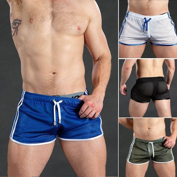 

men casual gym training shorts mesh breathable male sports beach drawstring plus size 4 colors men's, White;black