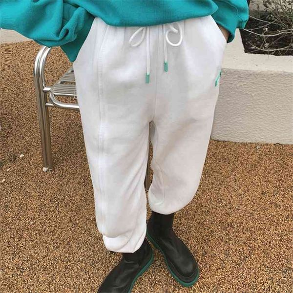 

autumn korea fashion women elastic waist loose cotton white pants all-matched casual zipper design harem v46 210512, Black;white