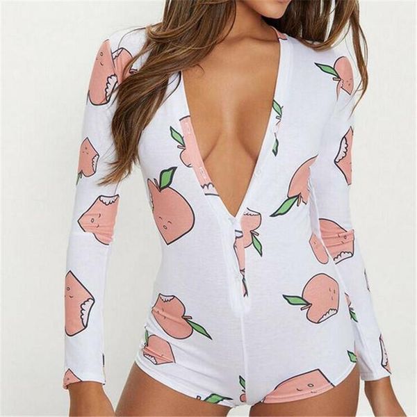 

women's jumpsuits & rompers women deep v-neck bodycon sleepwear jumpsuit bodysuit shorts leotard long sleeve print button bodysuits, Black;white