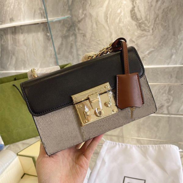 

Fashion Women Cross Body Designer Lock Chain Bag Luxury Classic Versatile High Qualtiy Leather with Essential Shoulder Bags, Khaki