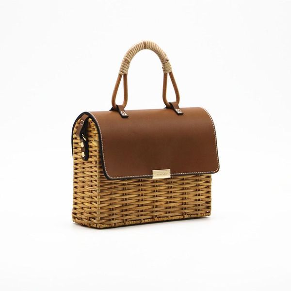 

evening bags 2021 high version luxury designer women's handbag rattan straw woven square bag box bamboo handle