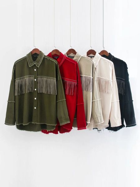 

women's jackets european and american products ladies fringed decoration jacket casual lapel long-sleeved 11-9556 mj8s, Black;brown