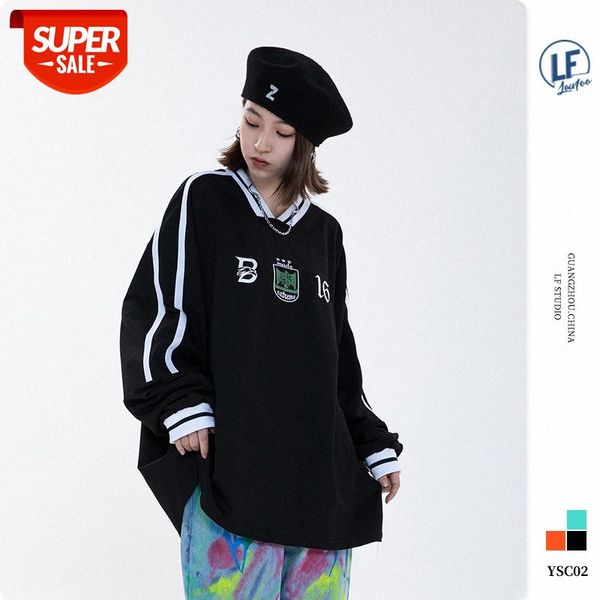 

lawfoo men's sweatshirt with loose-fitting silhouette v-neck stitching embroidery #sr5c, Black