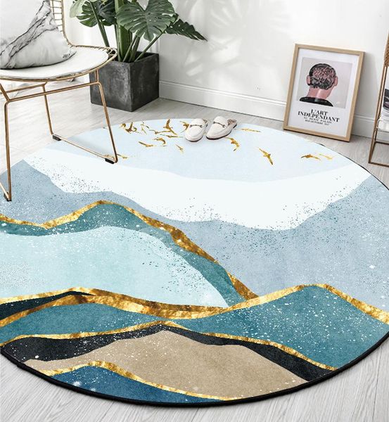 

carpets quicksand blue green pattern round carpet gold decoration chair non-slip mat nordic mordern room accessories t341