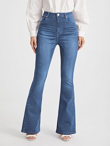 

high waist flare leg jeans k2y7#, Blue