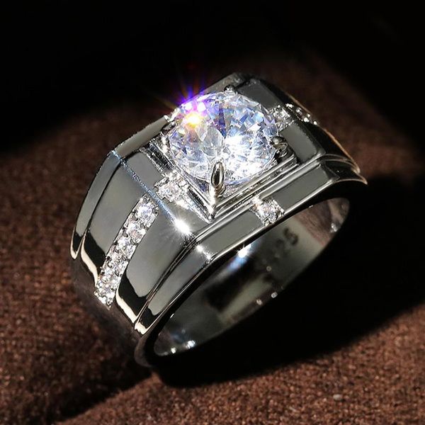 

wedding rings huitan men for engagement solitaire shiny cubic zirconia simple elegant design male marriage classic jewelry, Slivery;golden