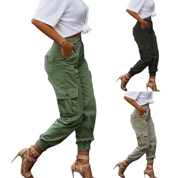 

women's pants & capris loose cargo casual sweatpants pantalones de mujer 2021 women multi pockets high waist trousers, Black;white