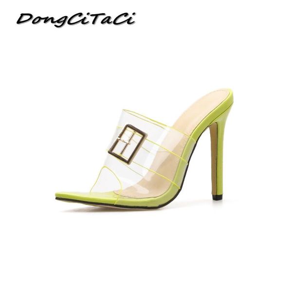 

dongcitaci 2021 summer high heels sandals women pumps shoes woman pointed toe buckle thin heel stilettos ol dress clear sadnals, Black
