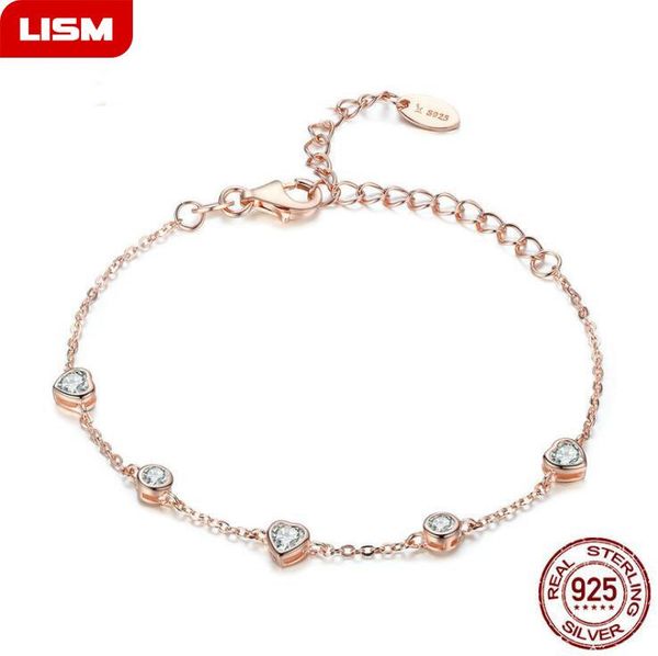 

charm bracelets luxury rose gold color heart chain link bracelet for women ladies shining cubic zircon crystal jewelry, Golden;silver