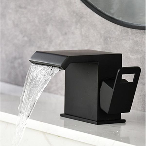 

bathroom sink faucets basin faucet luxury waterfall stainless steel single handle mixer taps cold and water deck mounted black gold