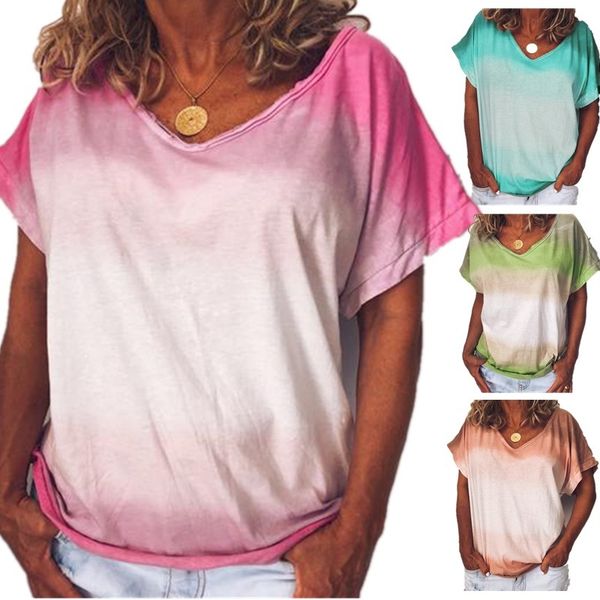 

2021 summer tie dye rainbow gradient print short sleeve t-shirt, White