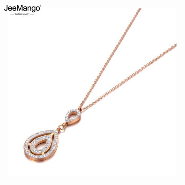 

pendant necklaces jeemango stainless steel water drop cz crystal charm trendy rose gold choker necklace for women jn20120, Silver