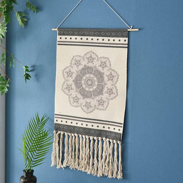 

tapestries hand-knitted tassel tapestry wall hanging handmade bohemian style retro home decor cotton nordic art cloth