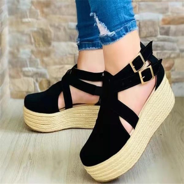 

sandals summer women shoes high heel wedge platform ladies open toe slide sandal outside casual thick slippers zapatos de mujer, Black