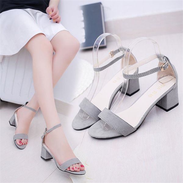 

womens shoes summer new thick-heeled high-heeled fashion sandals one word buckle shoes women sandals1, Black